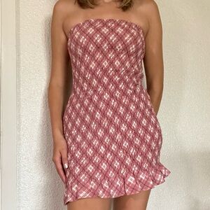 Motel Rocks Strapless Pink Plaid Dress